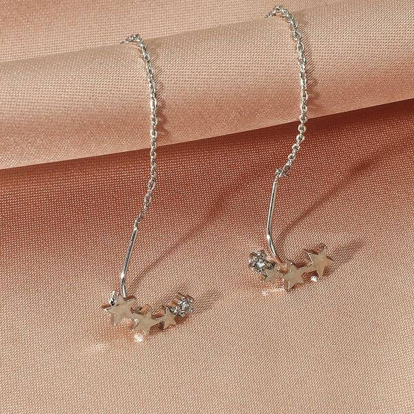 

Star Decor Drop Earrings, Silver