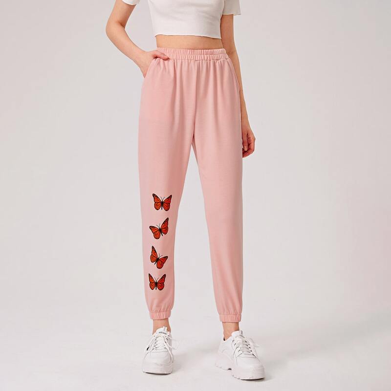 

Butterfly Graphic Sweatpants, Baby pink