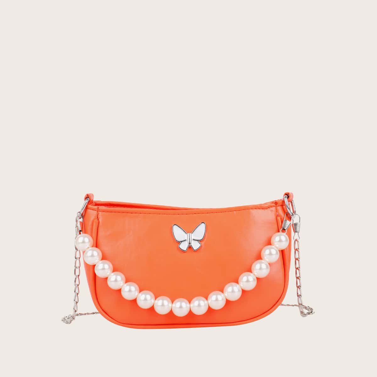 

Faux Pearl Solid Baguette Bag, Orange