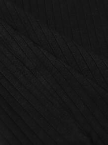 SHEIN Privé Plus Off Shoulder Lettuce Trim Buttoned Dress - Black - View 5