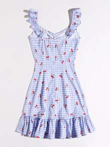 SHEIN Vestido de tirantes con estampado de cereza de guingán - Multicolor - Ver 2