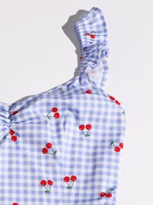 SHEIN Vestido de tirantes con estampado de cereza de guingán - Multicolor - Ver 4