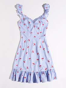 SHEIN Vestido de tirantes con estampado de cereza de guingán - Multicolor - Ver 5