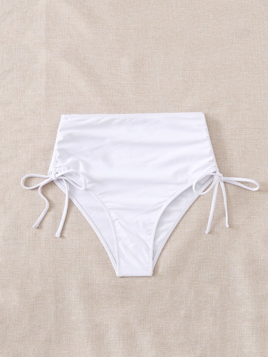SHEIN Swim 側繫帶高腰比基尼泳褲 - 白色 - 查看 1