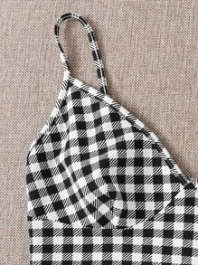 SHEIN EZwear 大碼格紋露肩短版吊帶上衣和開衩半身裙套裝 - 黑與白 - 查看 3