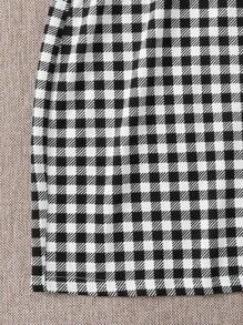 SHEIN EZwear 大碼格紋露肩短版吊帶上衣和開衩半身裙套裝 - 黑與白 - 查看 5