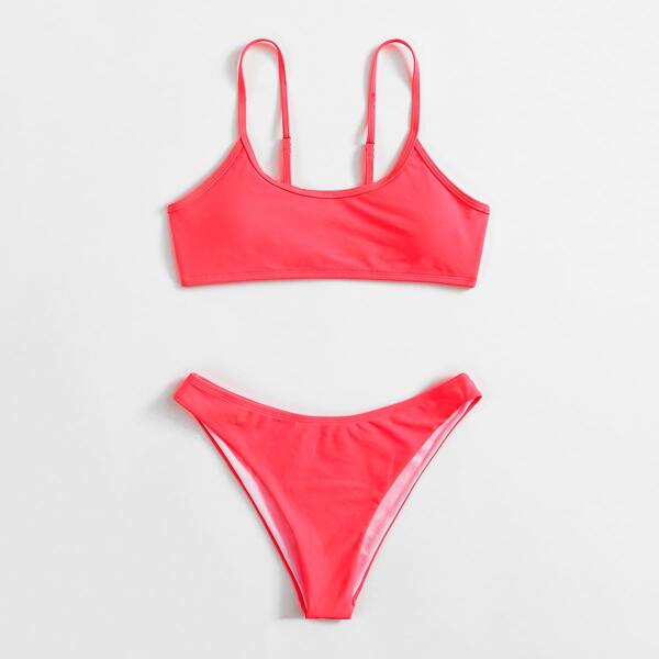 

Adjustable Strap Bikini Swimsuit, Hot pink