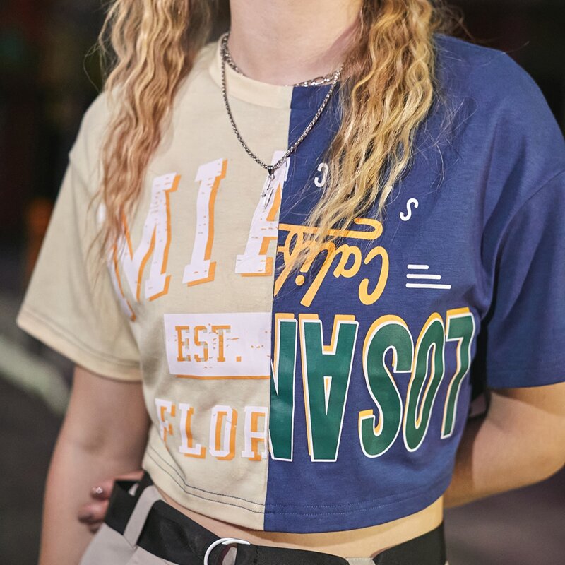 

Two Tone Letter Crop Tee, Multicolor