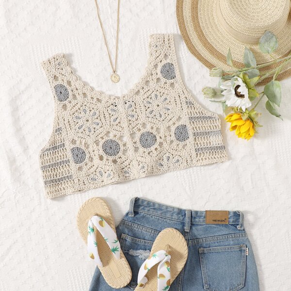 

Sheer Crop Cover Up, Beige