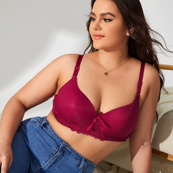 

Plus Floral Lace Underwire Bra, Burgundy