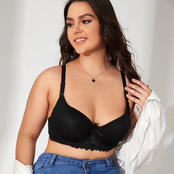 

Plus Floral Lace Underwire Bra, Black