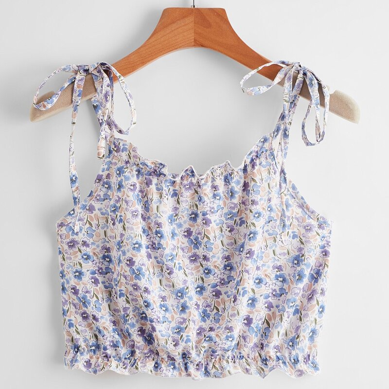 

Ditsy Floral Tie Shoulder Crop Cami, Multicolor