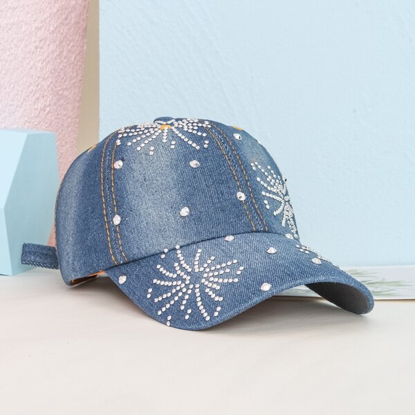 

Rhinestone Decor Baseball Cap, Blue