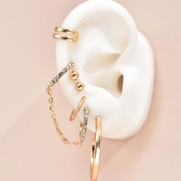 

6pcs Rhinestone Decor Earring, Gold