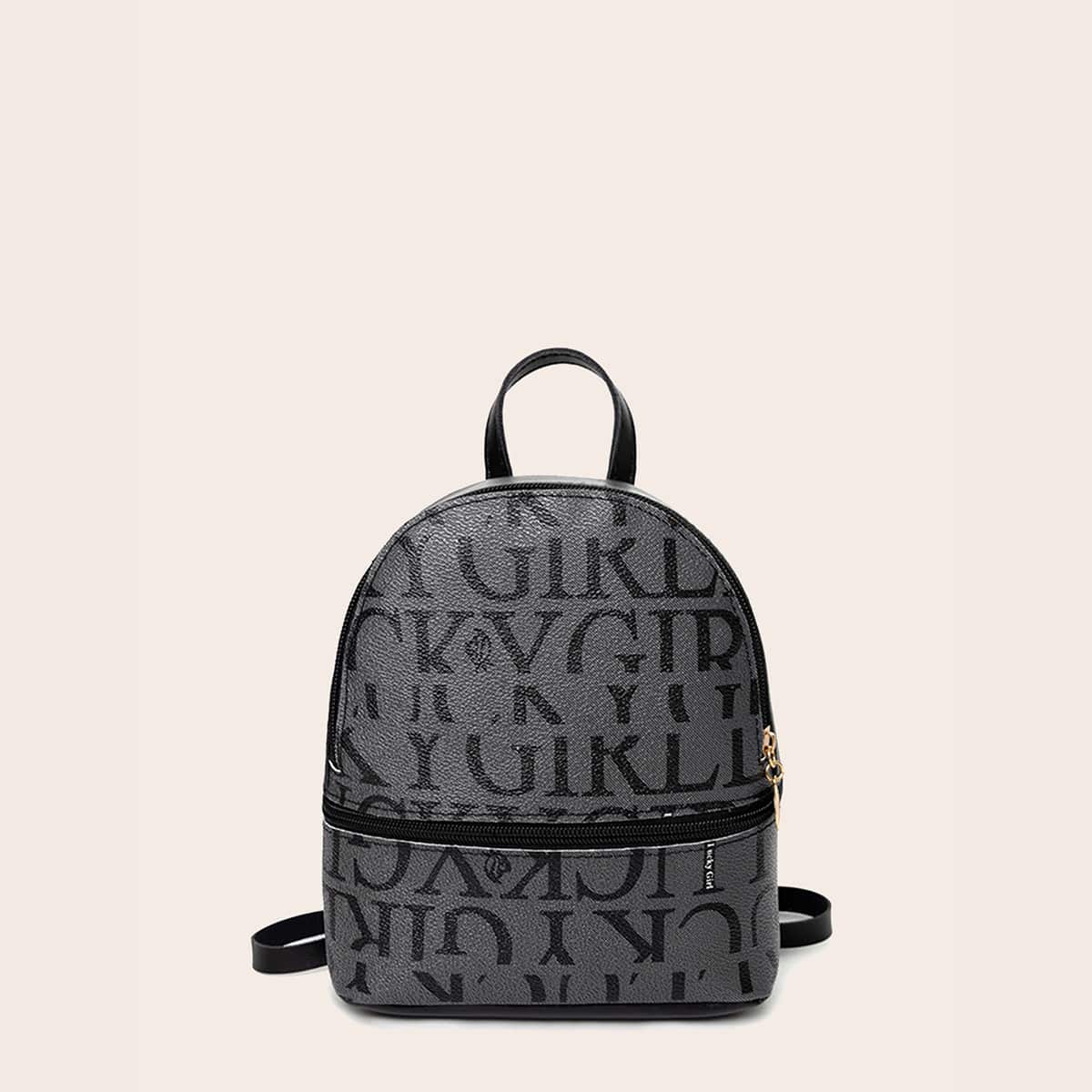 

Letter Graphic Zip Backpack, Black