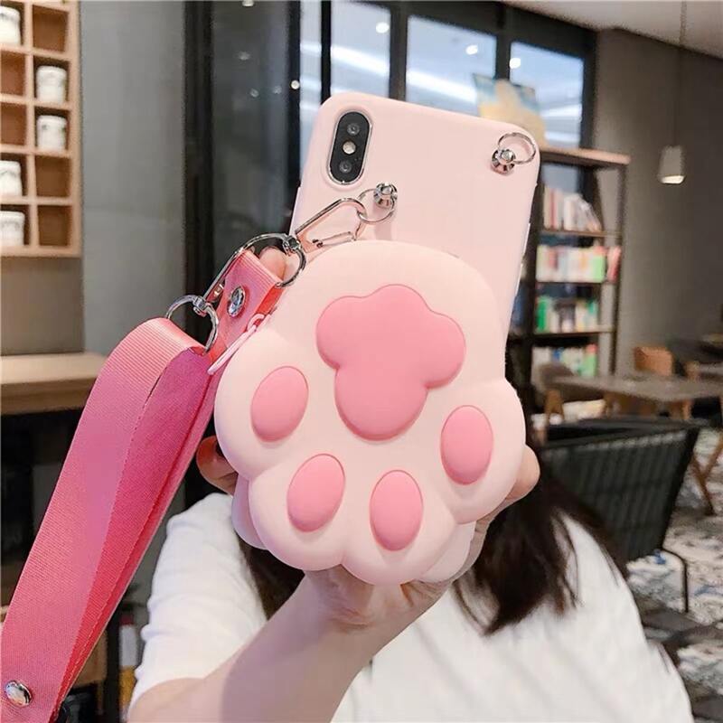 

Cat Claw Wallet Phone Case With Lanyard, Pink