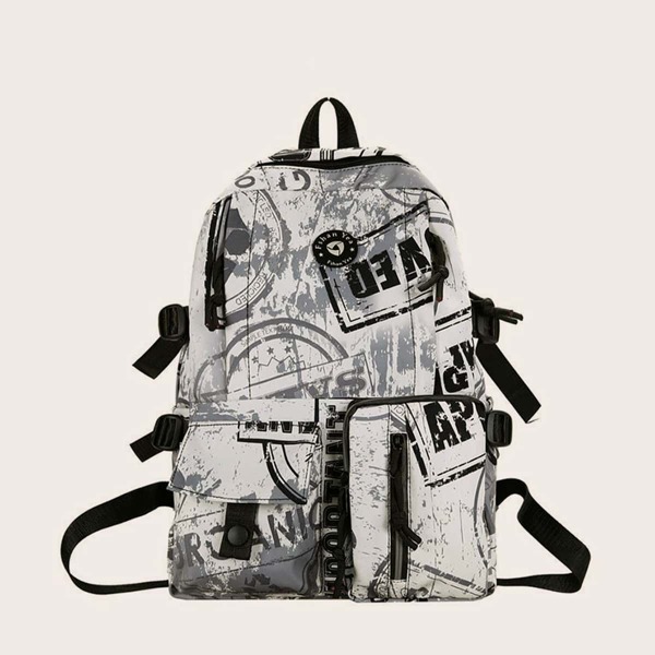 

Letter Graphic Functional Backpack, Grey
