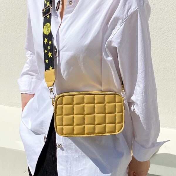 

Minimalist Quilted Crossbody Bag, Mustard yellow