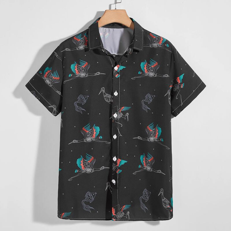 

Guys Animal Print Button Front Shirt, Black