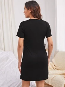 SHEIN Maternity Heart And Slogan Graphic Night Dress - Black - View 2