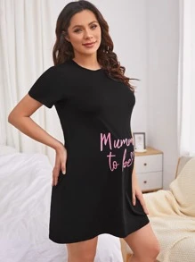 SHEIN Maternity Heart And Slogan Graphic Night Dress - Black - View 4