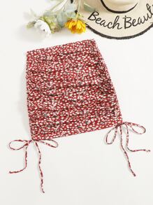 Soleia Ruched Drawstring Side Ditsy Floral Skirt