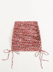 Soleia Ruched Drawstring Side Ditsy Floral Skirt