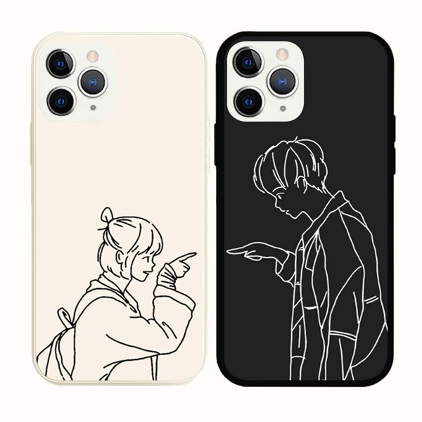 

2pcs Couple Figure Graphic Phone Case, Black and white