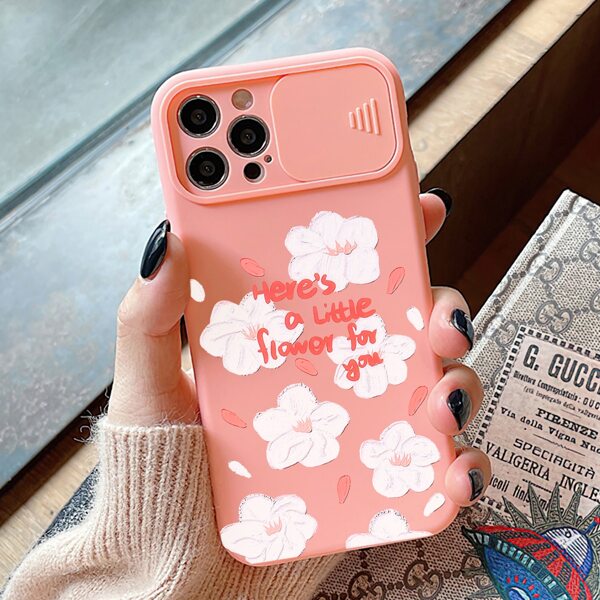 

Flower Pattern Slide Camera Cover Phone Case, Pink