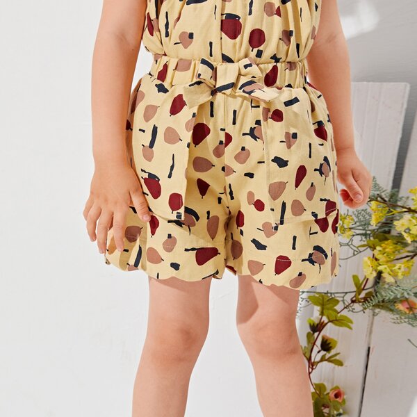 

Toddler Girls Fruit Print Knot Waist Shorts, Multicolor
