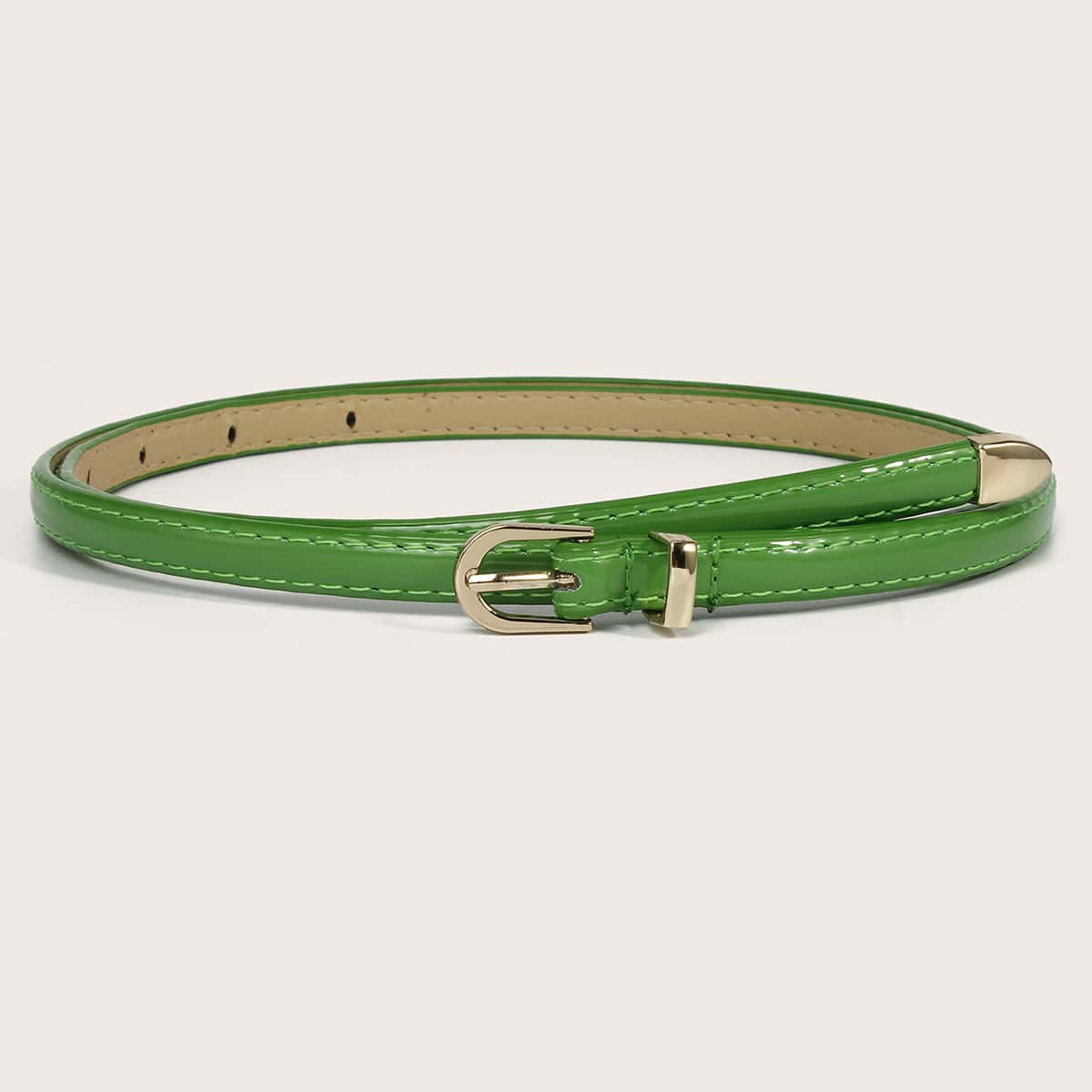 

Metal Buckle Skinny Belt, Green