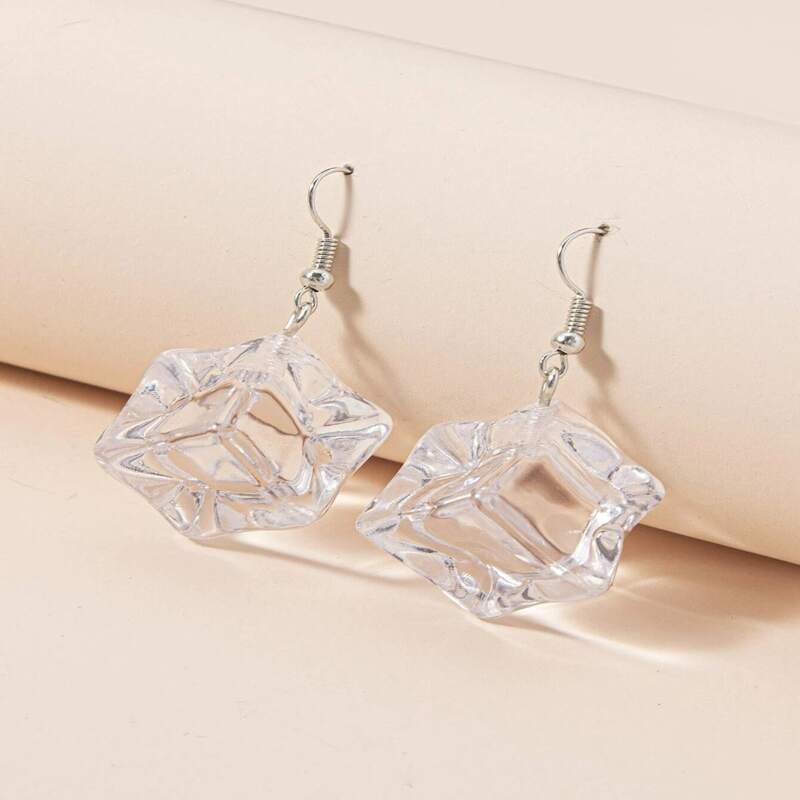 

Clear Cube Drop Earrings, Silver