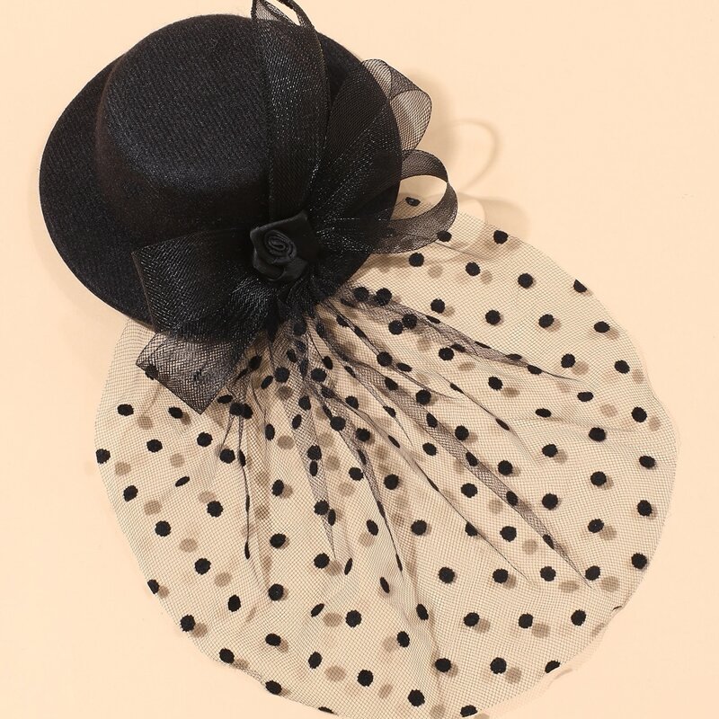 

Polka Dot Mesh Hair Clip, Black