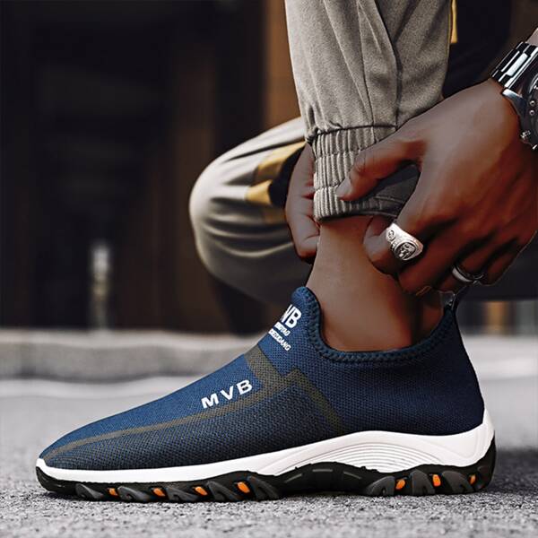

Men Letter Graphic Slip-On Sneakers, Blue