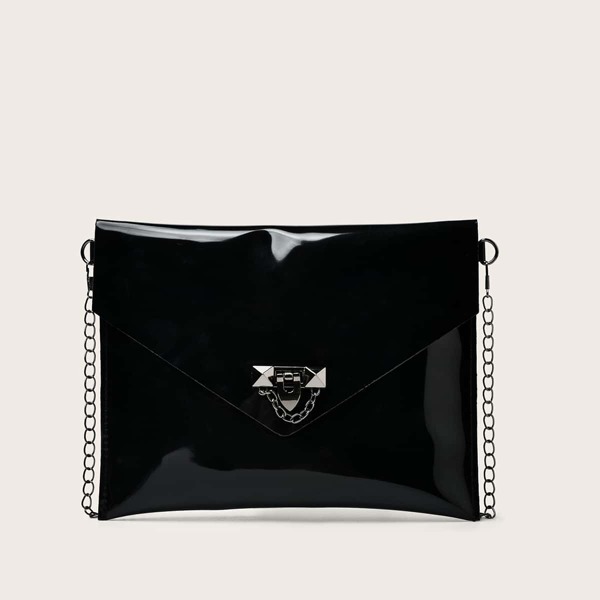 

Minimalist Metal Lock Chain Crossbody Bag, Black