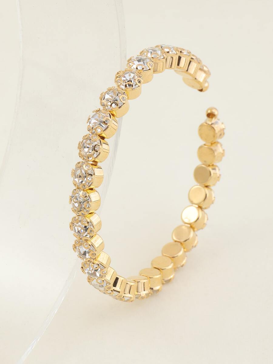 1 pieza Pulsera abierta con strass para niñas y adolescentes, adecuada para decoración diaria - Amarillo Oro - Ver 1