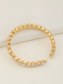 1 pieza Pulsera abierta con strass para niñas y adolescentes, adecuada para decoración diaria - Amarillo Oro - Ver 2
