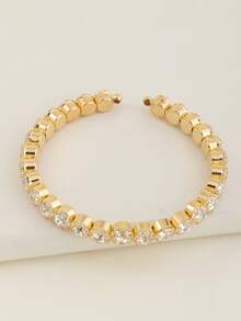 1 pieza Pulsera abierta con strass para niñas y adolescentes, adecuada para decoración diaria - Amarillo Oro - Ver 4