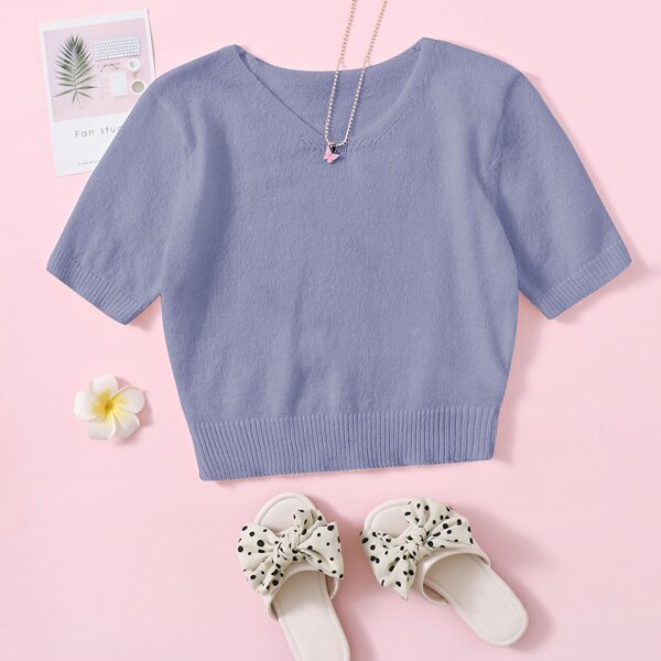 

Girls Solid V Neck Knit Top, Purple