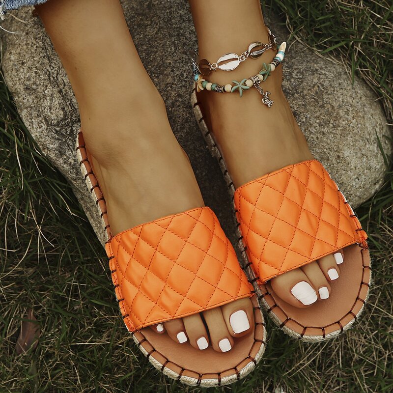 

Quilted Wide Band Slide Sandals, Orange
