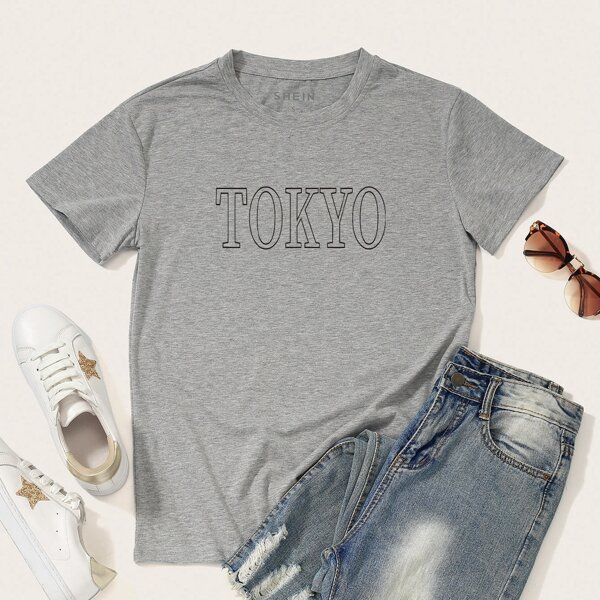 

Letter Graphic Crew Neck Tee, Grey