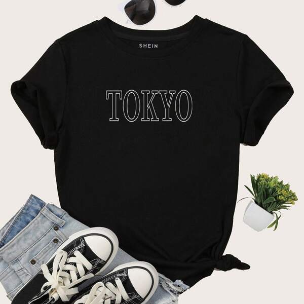 

Letter Graphic Crew Neck Tee, Black