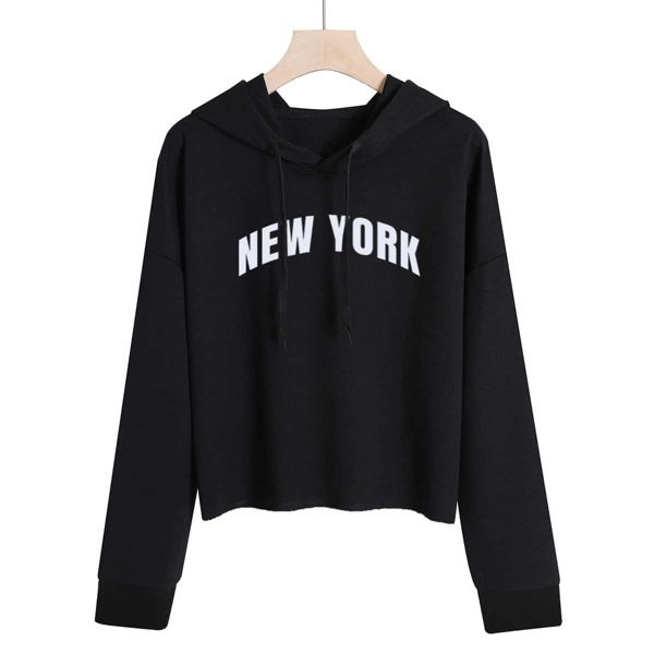 

Letter Graphic Drop Shoulder Drawstring Hoodie, Black
