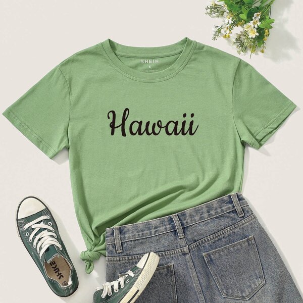 

Letter Graphic Crew Neck Tee, Lime green