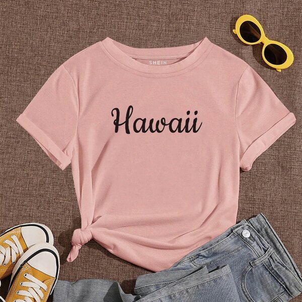 

Letter Graphic Crew Neck Tee, Coral pink