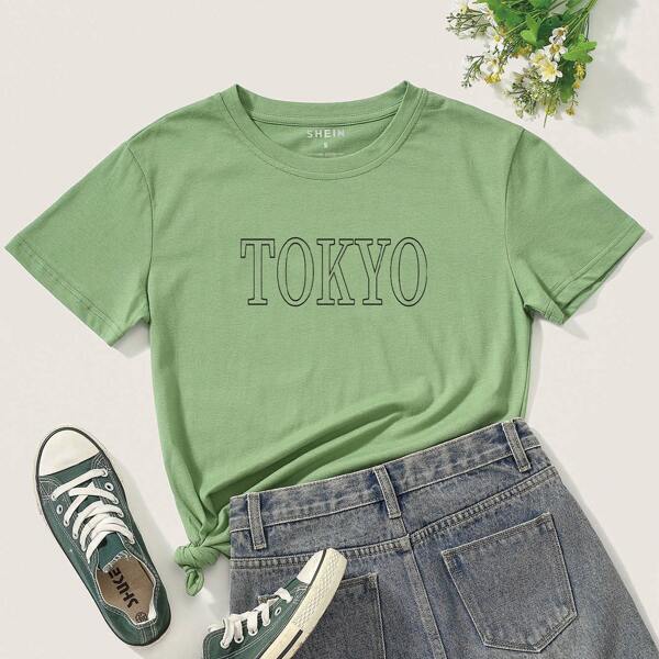 

Letter Graphic Crew Neck Tee, Lime green