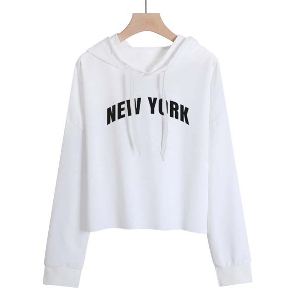 

Letter Graphic Drop Shoulder Drawstring Hoodie, White