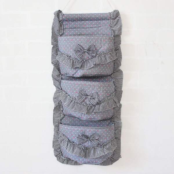 

1pc Bow Decor Hanging Storage Bag, Grey