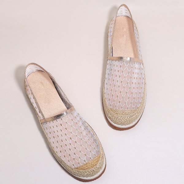 

Sheer Mesh Espadrille Flats, White