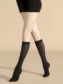 Calcetines Lisos Sobre La Pantorrilla - Negro - Ver 1